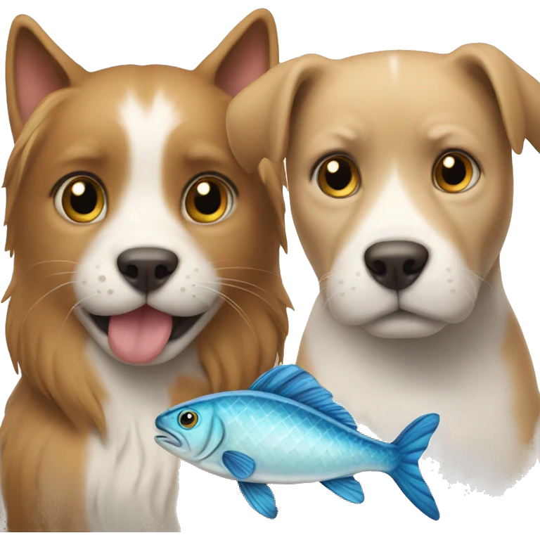 A cat and the dog with a fish  emoji