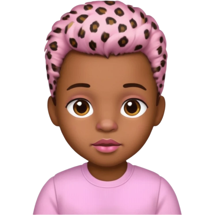 brown-skin boy with baby pink blush and glossy lips and leopard print hair ￼ emoji