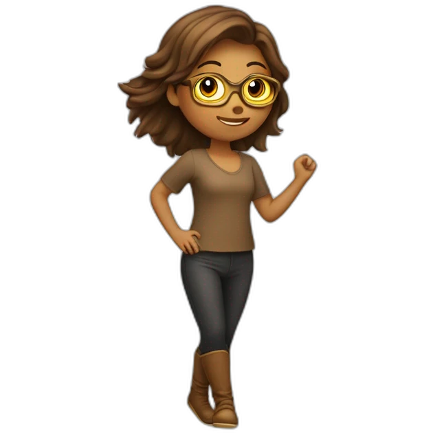 Fille qui dance avec une queue de cheval marron et des lunette doré emoji