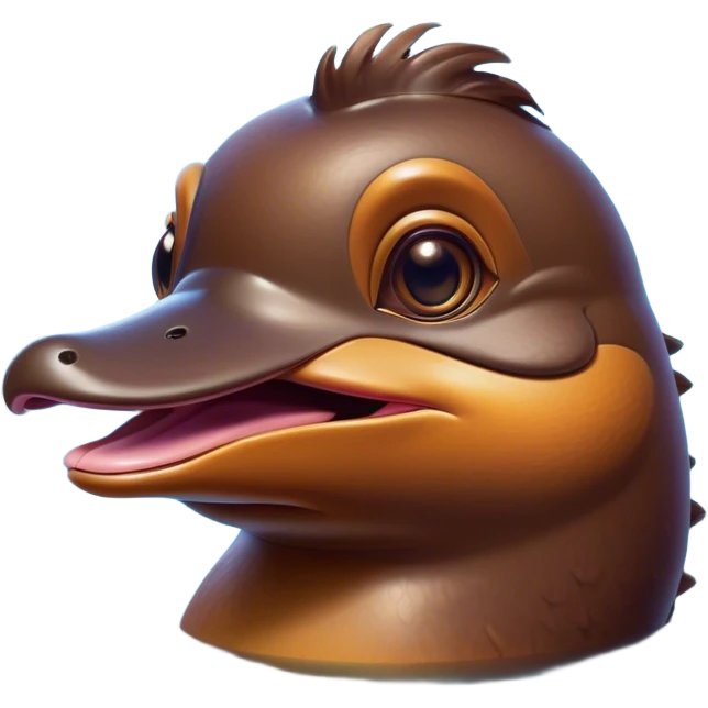 Cinematic Comical Platypus Portrait Emoji, Head tilted dramatically with an exaggeratedly amused expression, featuring a striking, glossy brown fur with a whimsically flat duckbill and wide, expressive eyes full of playful disbelief, Simplified yet hilariously expressive features, highly detailed, glowing with a slightly sassy glow, high shine, dramatic yet playful, stylized with an air of cheeky aquatic mischief, bright and endearing, soft glowing outline, capturing the essence of a spirited and over‐the‐top platypus, so meme‐worthy it feels like it could quack its way into internet fame instantly! emoji