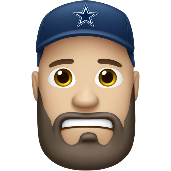 Bald white male with dark brown beard holding dark blue Dallas Cowboys hat. He’s crying because he’s ashamed of being bald  emoji