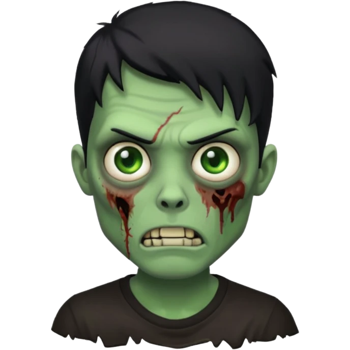 Zombie Emoji AppleIOS Style, lowfade Black Hair, and Black T-shirt, Green Skin, normal expression emoji
