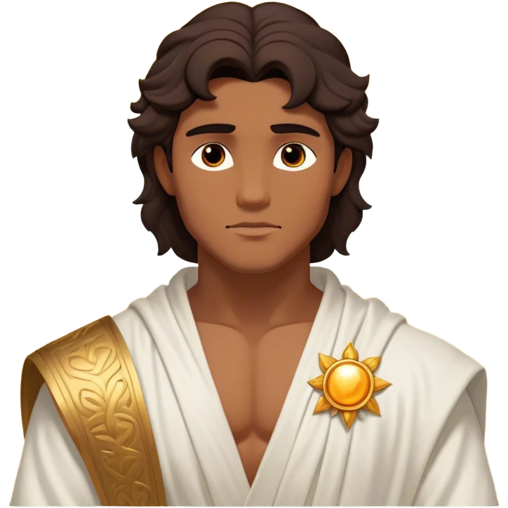 Cinematic Realistic Hercules Portrait, depicted as a classical Greek hero inspired by the Disney version yet echoing the refined proportions and serene dignity of Michelangelo's David. His idealized, sun-kissed bronze skin glows with timeless strength, and his thick, wavy dark hair falls in natural, sculpted curls. Draped in a flowing white robe with delicate golden accents, his expressive eyes radiate determined nobility, all rendered under dynamic natural lighting with a mythic, radiant glow. emoji