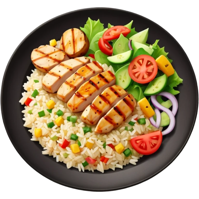 Grilled diced chicken and rice with salad emoji