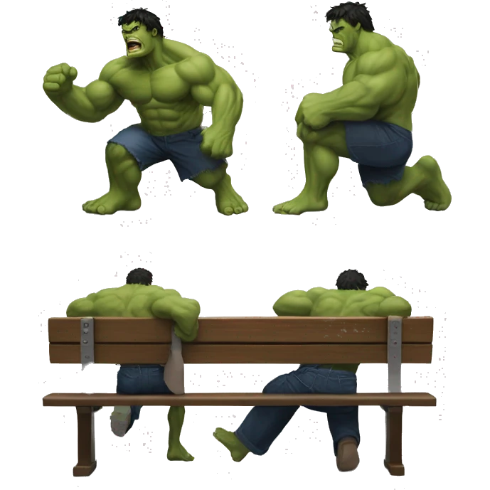 hulk kicking a bench, and bech breaks in half emoji