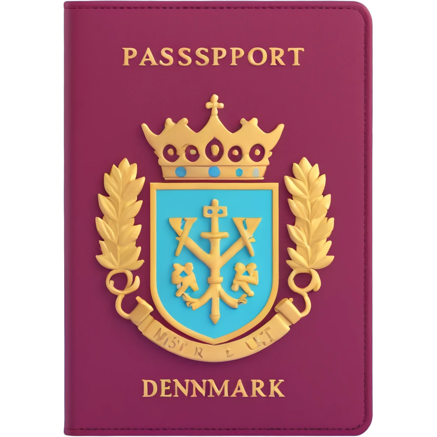 Danish passport, burgundy red with Denmark coat of arms emoji
