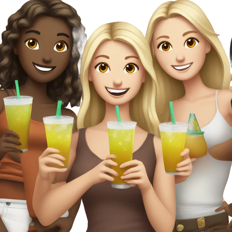 Group of 6 white  girls drinking  emoji
