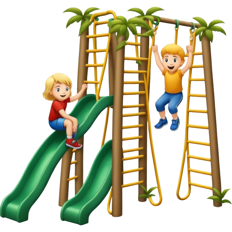 two children climbing a jungle gym, happy and energetic emoji