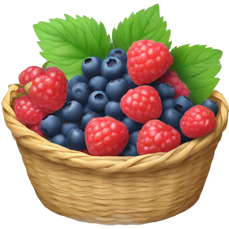 A basket full of raspberries, blueberries,  strawberries emoji