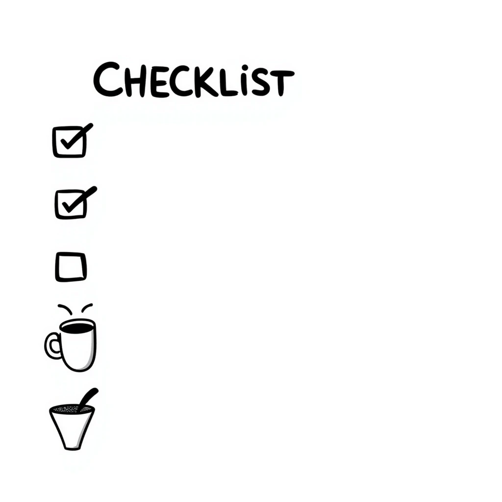 hand-drawn doodle style checklist with checkboxes emoji