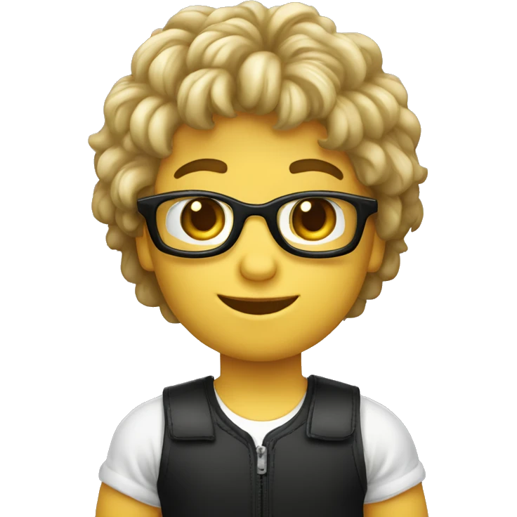 Niño blanco con pelo negro rizado largo y gafas emoji