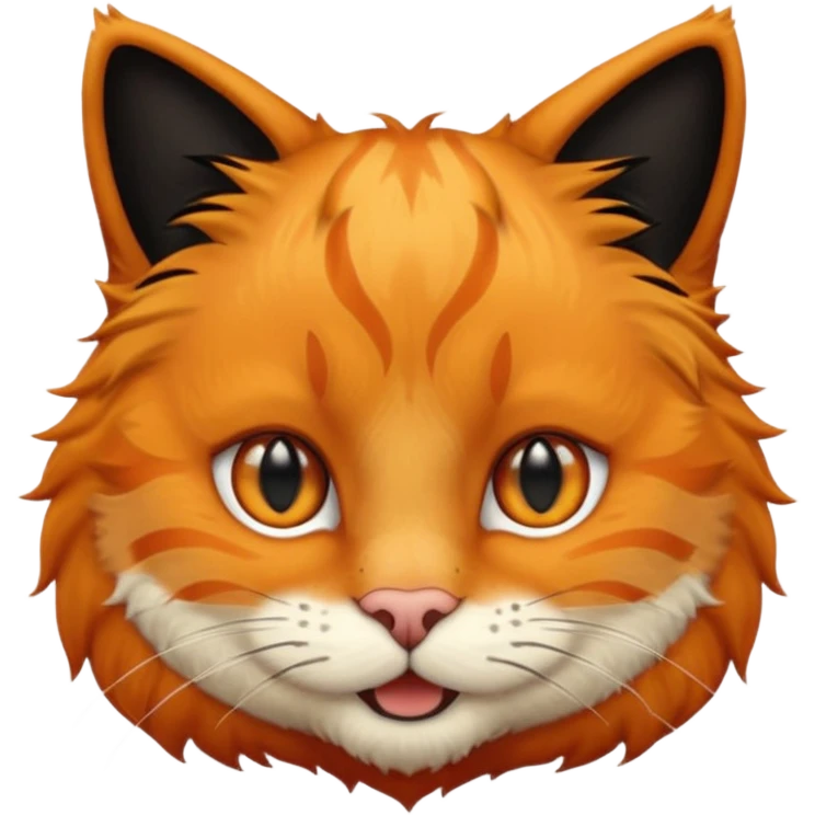 Orange cat head with black human hair on its head and white in the mouth  emoji
