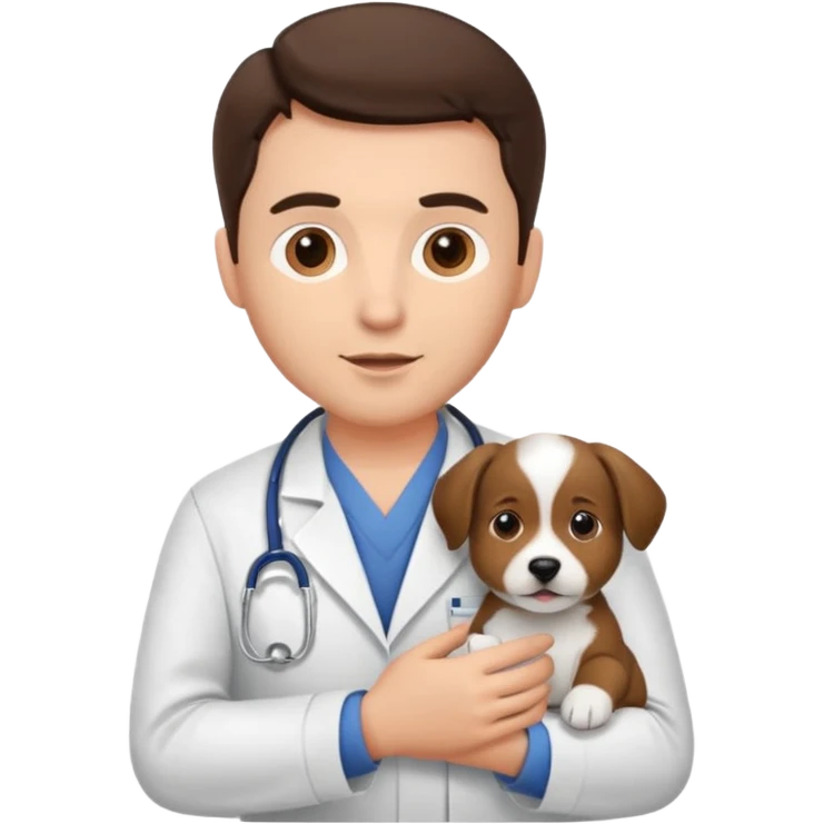 brunette man veterinarian with puppy emoji