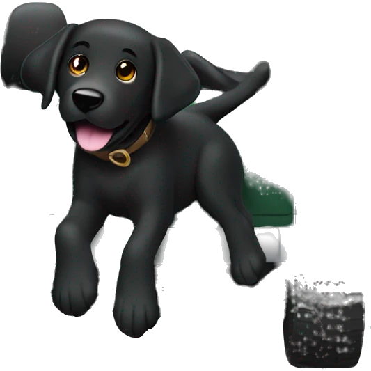 Black Labrador in the back of convertible hunter green Jeep emoji