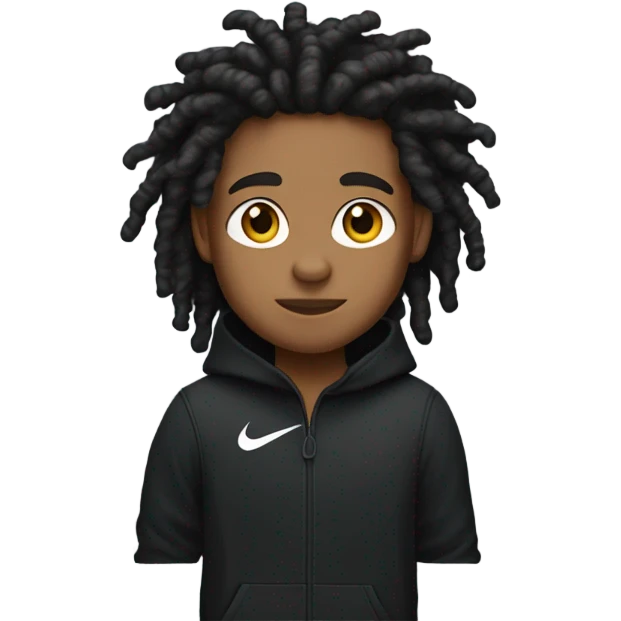 A brown boy with curly dreads and a black nike tech emoji
