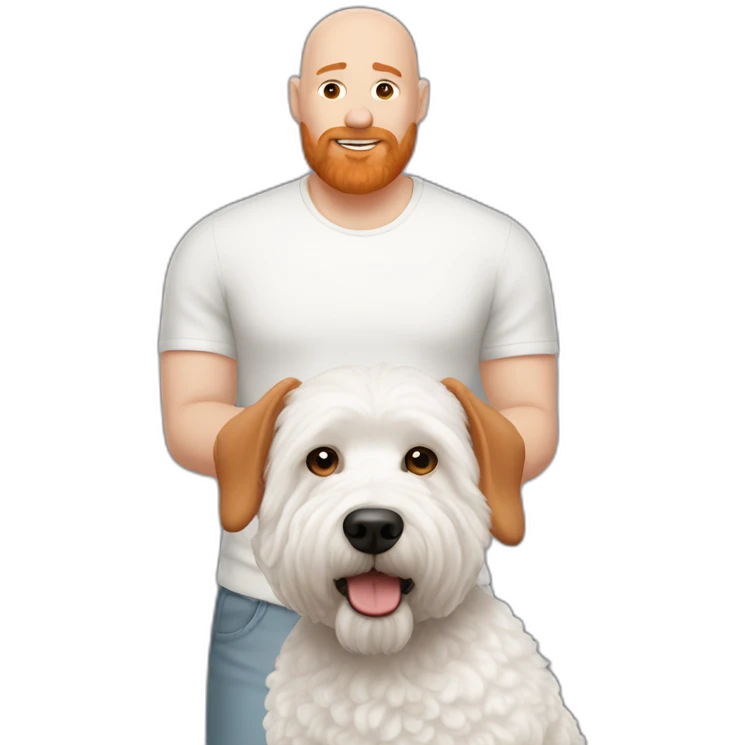 Bald man with ginger beard and Bichon frise emoji