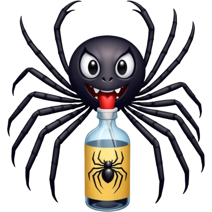 wesoły śmieszny pająk z butelka jadu i banerem witaj  emoji