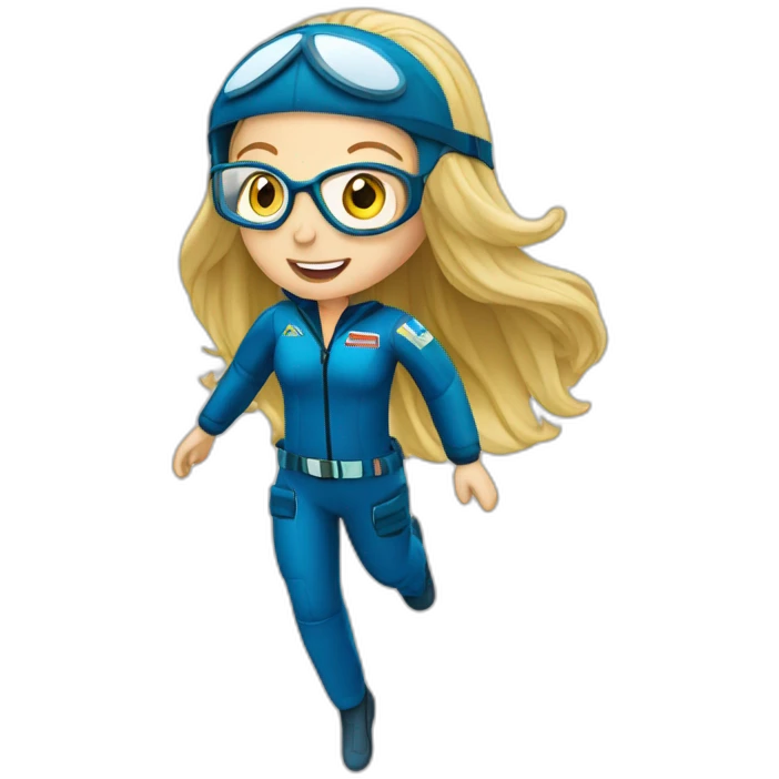 caucasian female skydiver with long blonde hair, glasses and parachute emoji