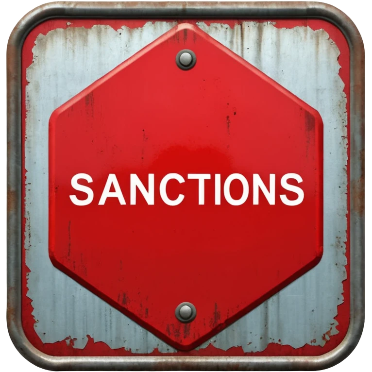 red, road sign, hexagonal, with the inscription sanctions emoji