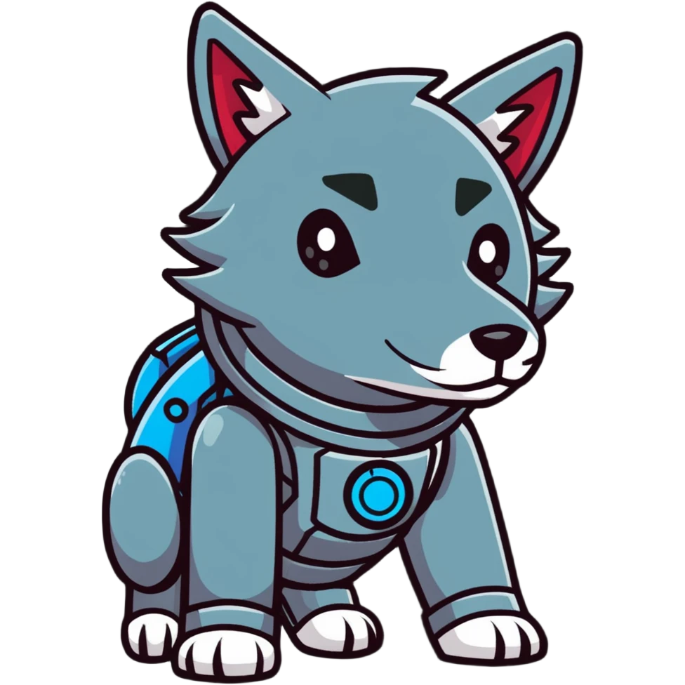 cyber wolf bot analyzing football stats with holographic football interface emoji