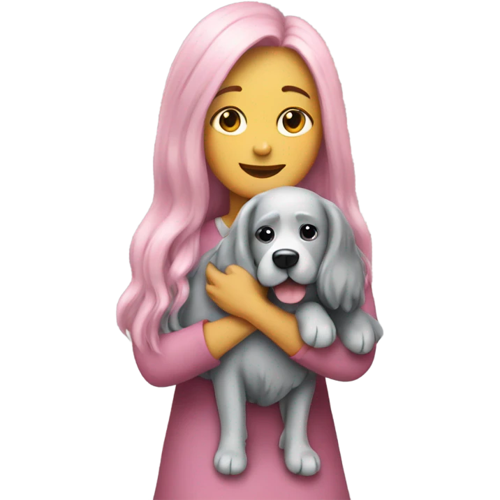 Pink long hair lady hugging grey dog emoji