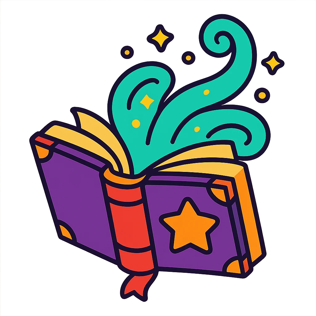 animated icon of a grimoire opening with swirling magical aura, lively and playful emoji
