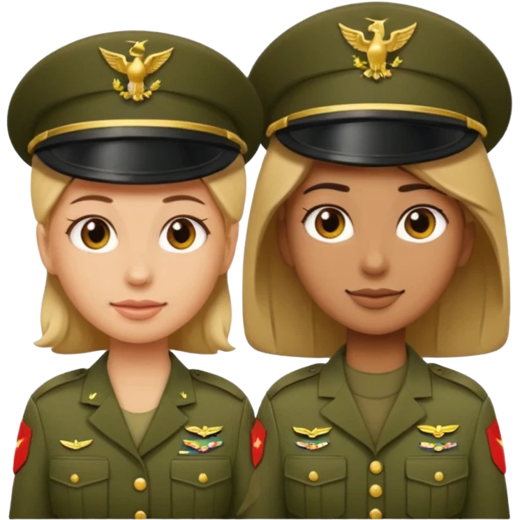 one emoji (female) wearing Army combat uniform and a second emoji (male) wearing the army green service uniform emoji