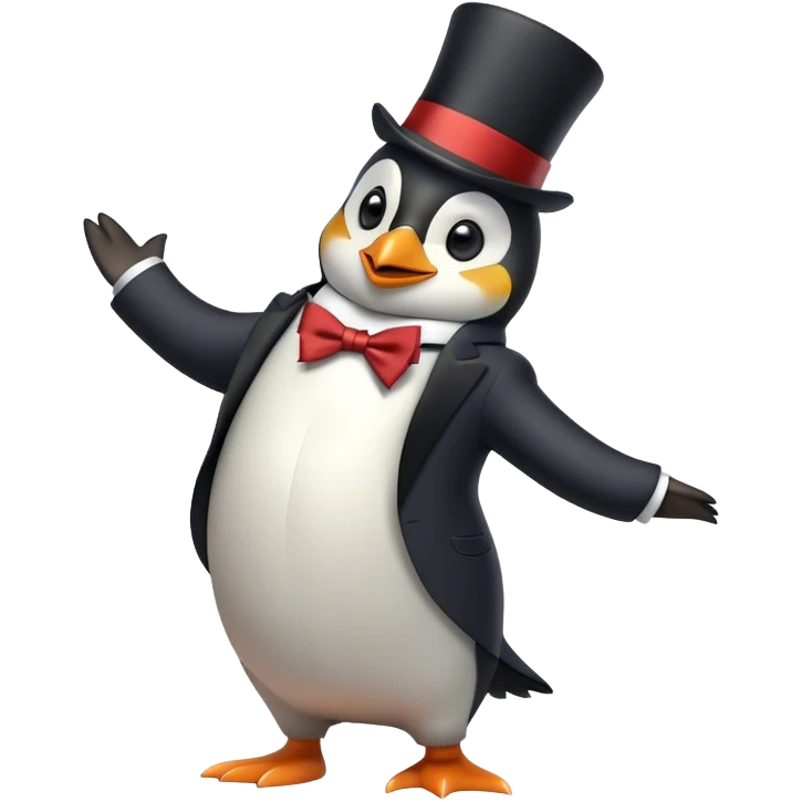 Penguin dancing with a top hat and suit elegant emoji