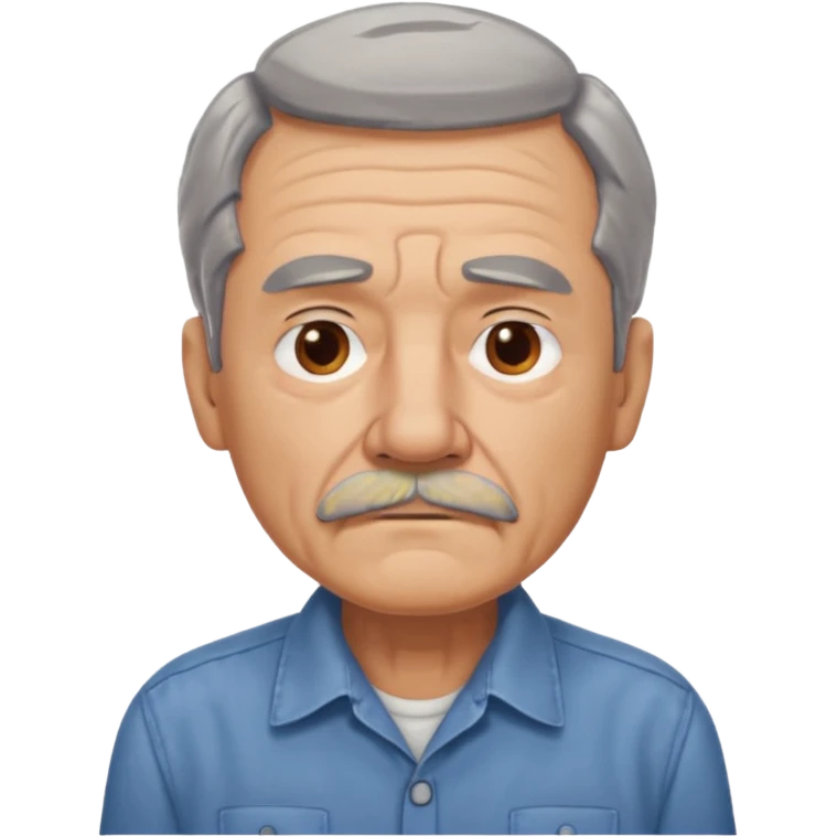 Old man with gray hair and mustache and working shirt. sad expression emoji