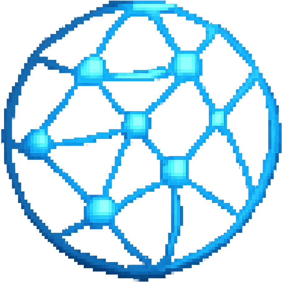 Edit this 3D pixel art style globe icon by removing the terrain and transforming it into a network connected icon with lines and nodes. Keep the 3D pixel art style and maintain a transparent background. emoji