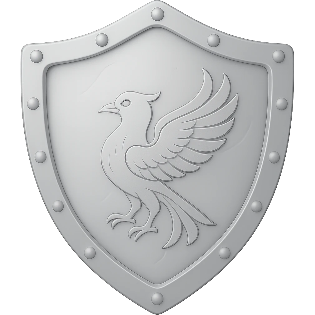 Add an elegant bird engraving in the center of the shield. The engraving should be very light silver, matching the style, color, and shading of the platebody. No gold or gems. The style is emoji style with a transparent background. Preserve the original look and feel of the platebody in the engraving. emoji