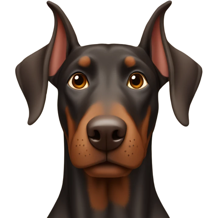 Brown Doberman without cropped ears looking forward and happy  emoji