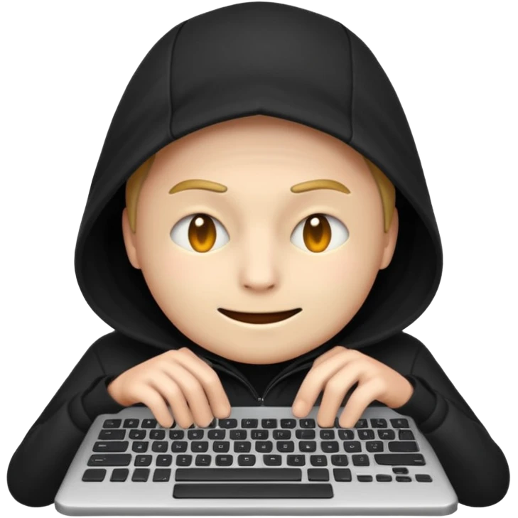 hacker emoji with face partially hidden typing on keyboard emoji
