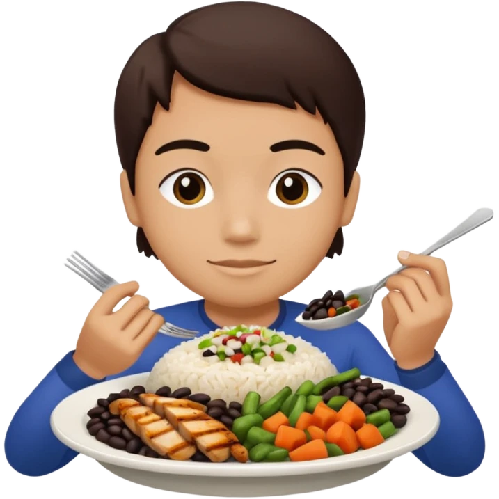 Create a person having lunch. Not a sandwich. Rice, beans, vegetables and chicken. emoji