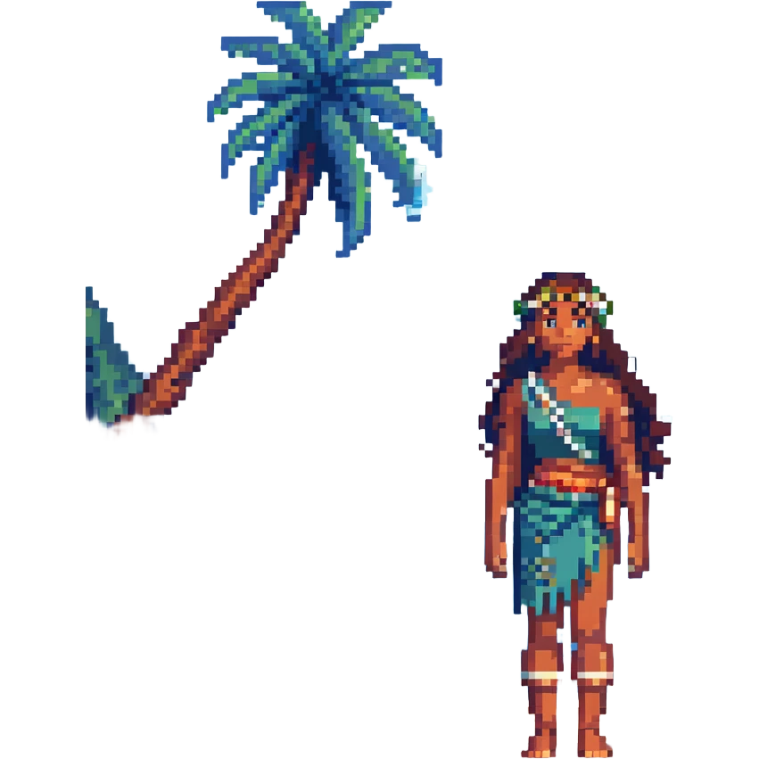 Moana standing on a beach in pixel art style, no background emoji