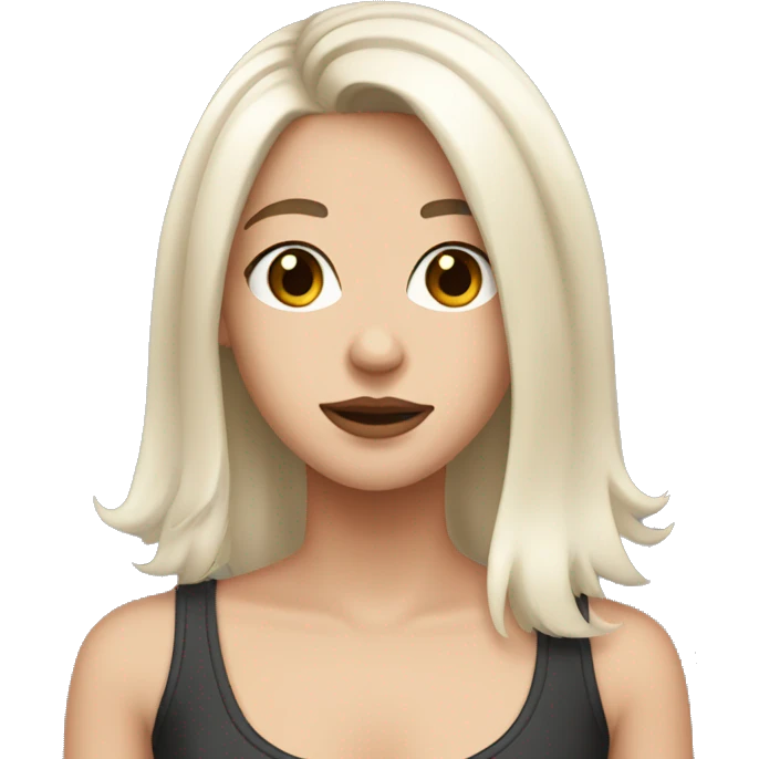 a white girl with shoulder length black hair, brown eyes, small rosy lips emoji