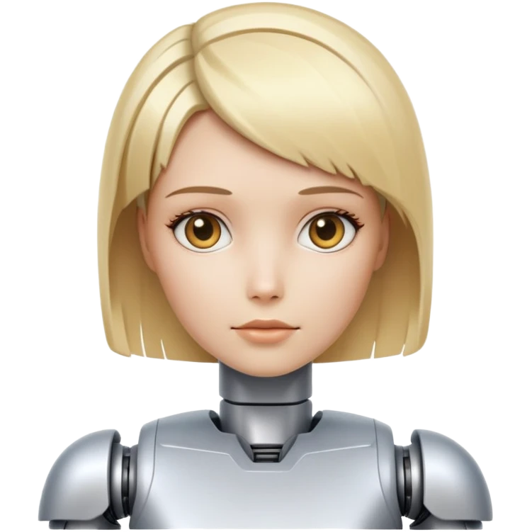a female with blonde short hair that's a robot, a beccabot emoji
