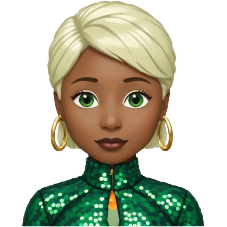 Cynthia Erivo with platinum blonde hair, dark green sequin outfit emoji