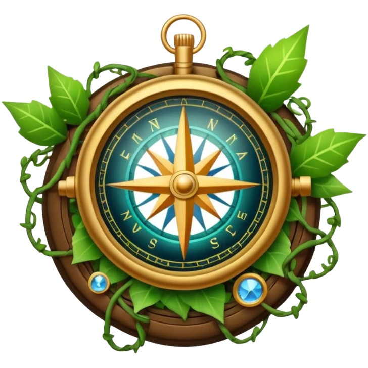 glowing crystal compass covered in vines emoji