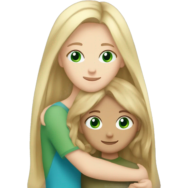 Blonde hair blue eyed girl hugging brown hair green eyed girl  emoji