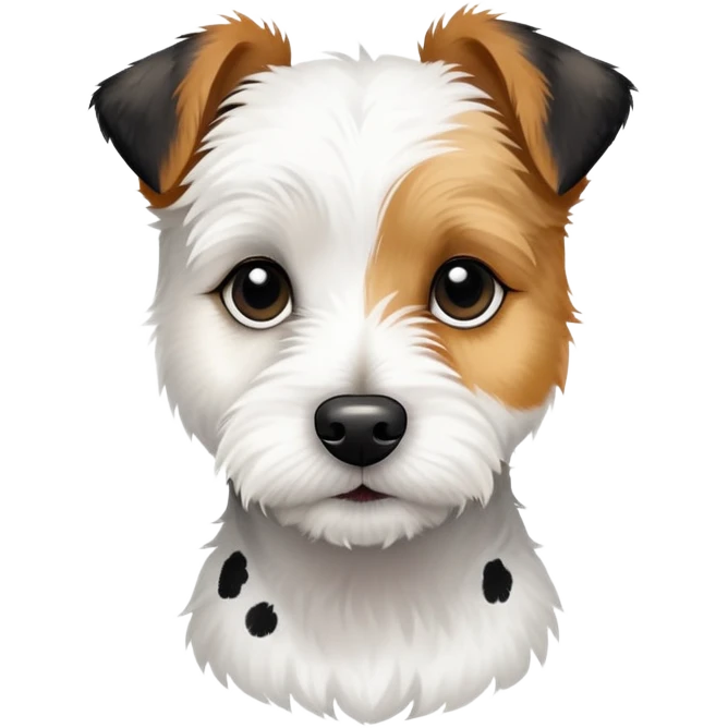 Parson Russell terrier that is fluffy and has faded black spots emoji