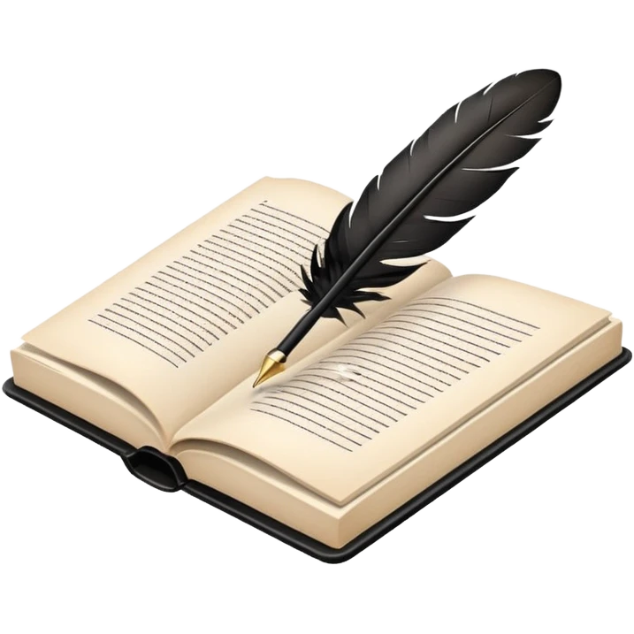 Minimalistic flat vector icon, iOS style, thin black contour on white background. Open script book with a feather pen or clapperboard. No text, no shadows.
 emoji