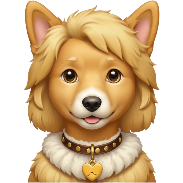 A golden dog with a collar named Lucy emoji