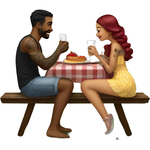 Romantic picnic date for beautiful tattooed couple emoji