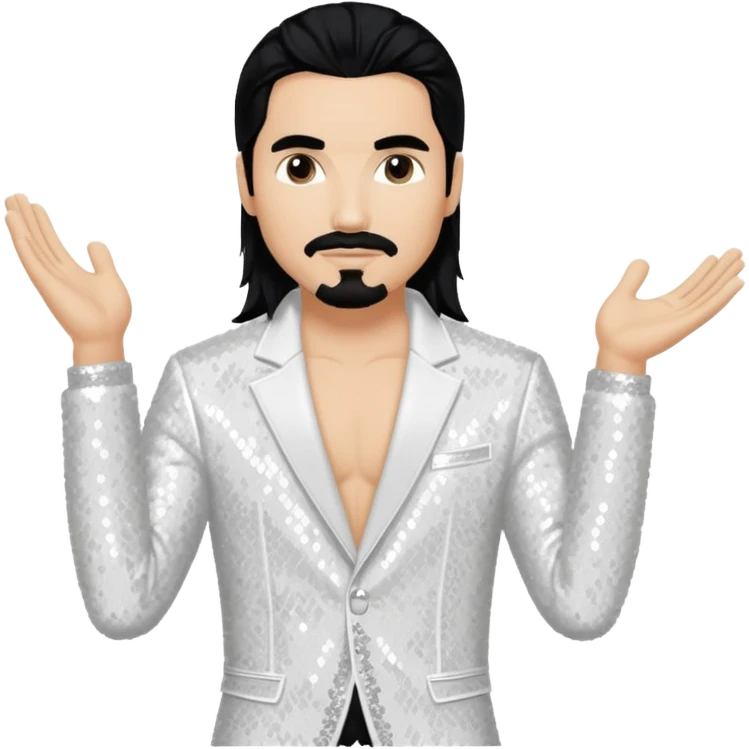 Kevin Richardson from Backstreet Boys with long black hair, white sequin outfit emoji