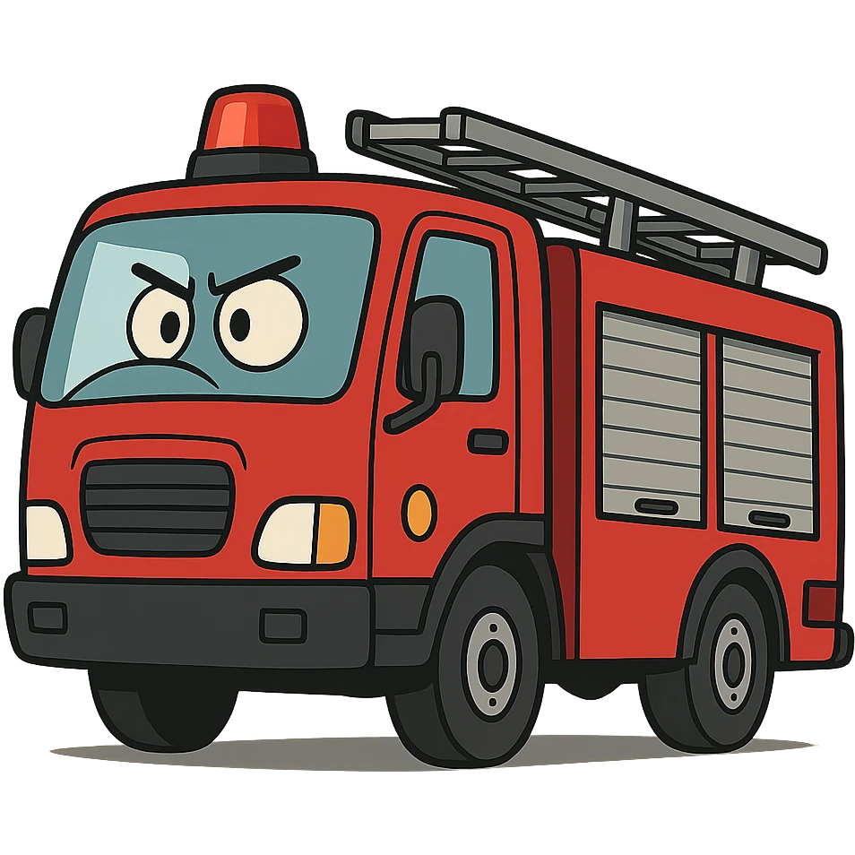 red and black fire truck in flat toon style emoji