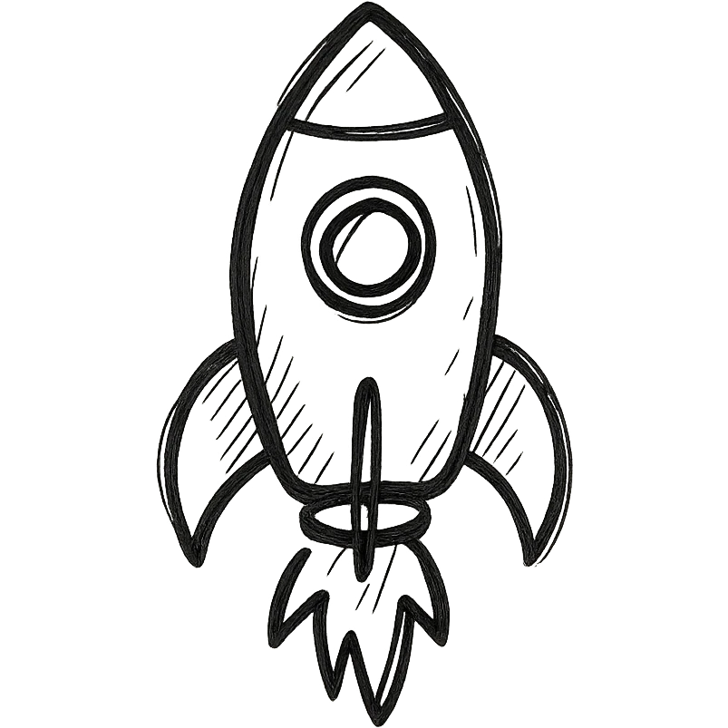 hand drawn outlined icon of a rocket, no fill emoji