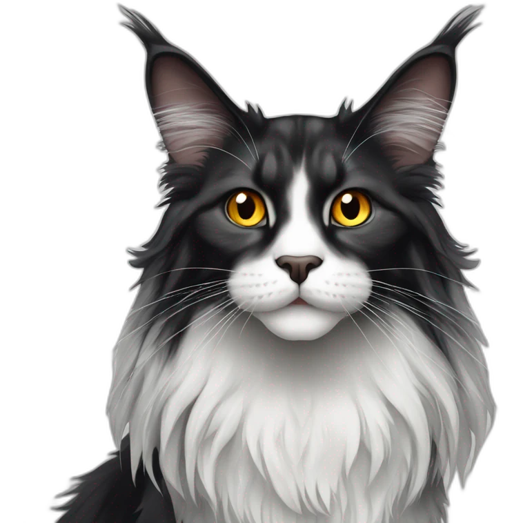 black and white maine coon with amber eyes emoji