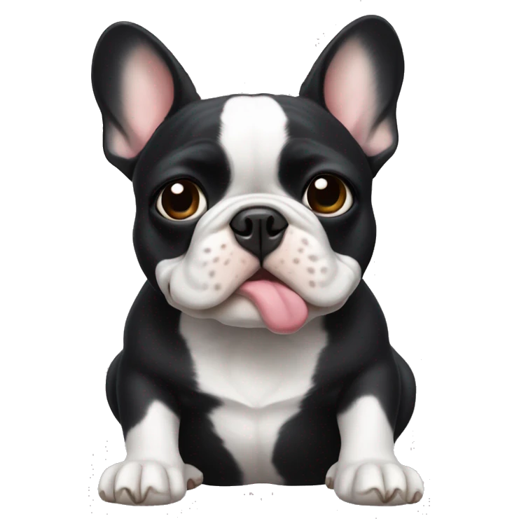 French bulldog, black fur, a little white spot om tur middle of the chest, blow a kiss emoji