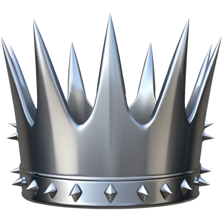 A spiked crown emoji made of silver chrome, sharp yet rounded metallic spikes, glossy reflections, aggressive luxury swag aesthetic, iOS emoji style, centered, clean white background emoji